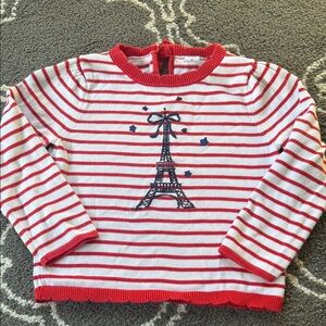 Girls Janie & Jack Red and White Striped Sweater Eiffel Tower Design Size 3T